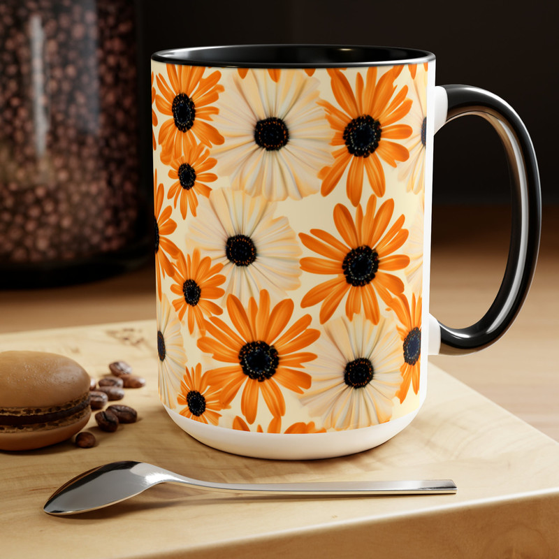Light Tan Daisy Mug, Daisies Mug, Daisy Coffee Mug, Daisy Ceramic Mug, Ceramic Mug With Daisies, Cottagecore Daisy Mug, Daisy Mug Gift 1.jpg