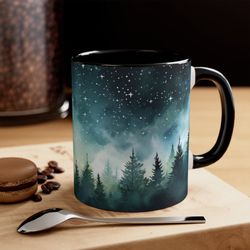 misty forest cup celestial landscape mug starry night tea cup watercolor cerami