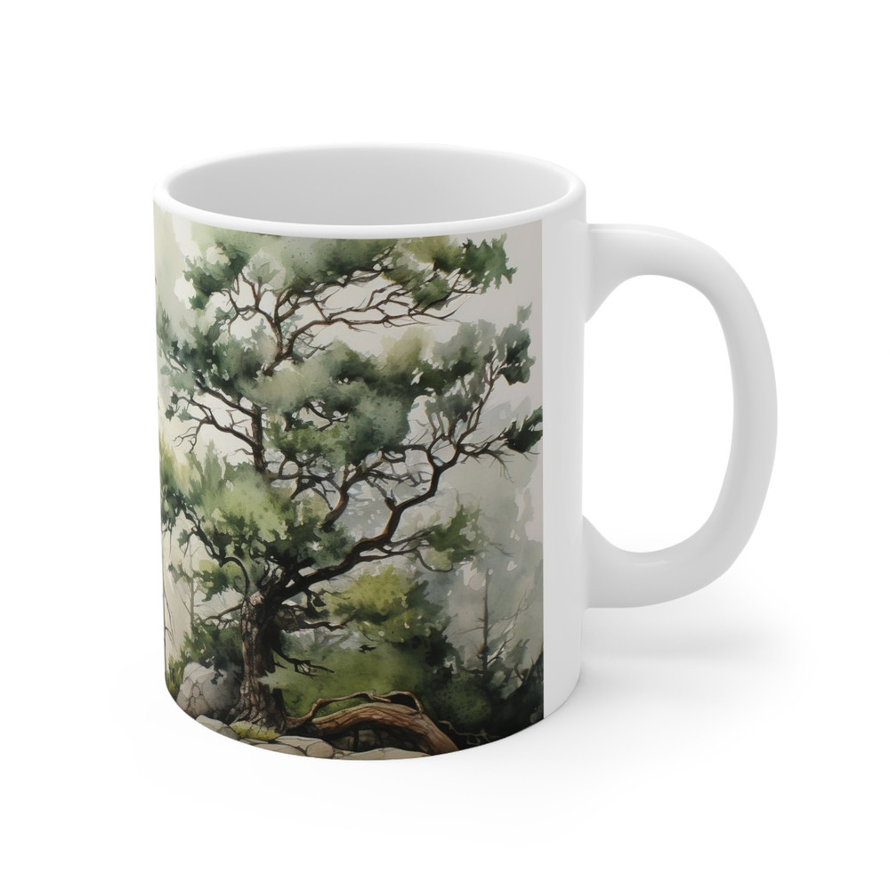 Nature Tree Coffee Mug Beautiful Scenic Outdoor Tea Mug 11oz Watercolor Forest Tea Cup Hiking Lovers Gift  Coffee Cup Watercolor Trees Cup 5.jpg