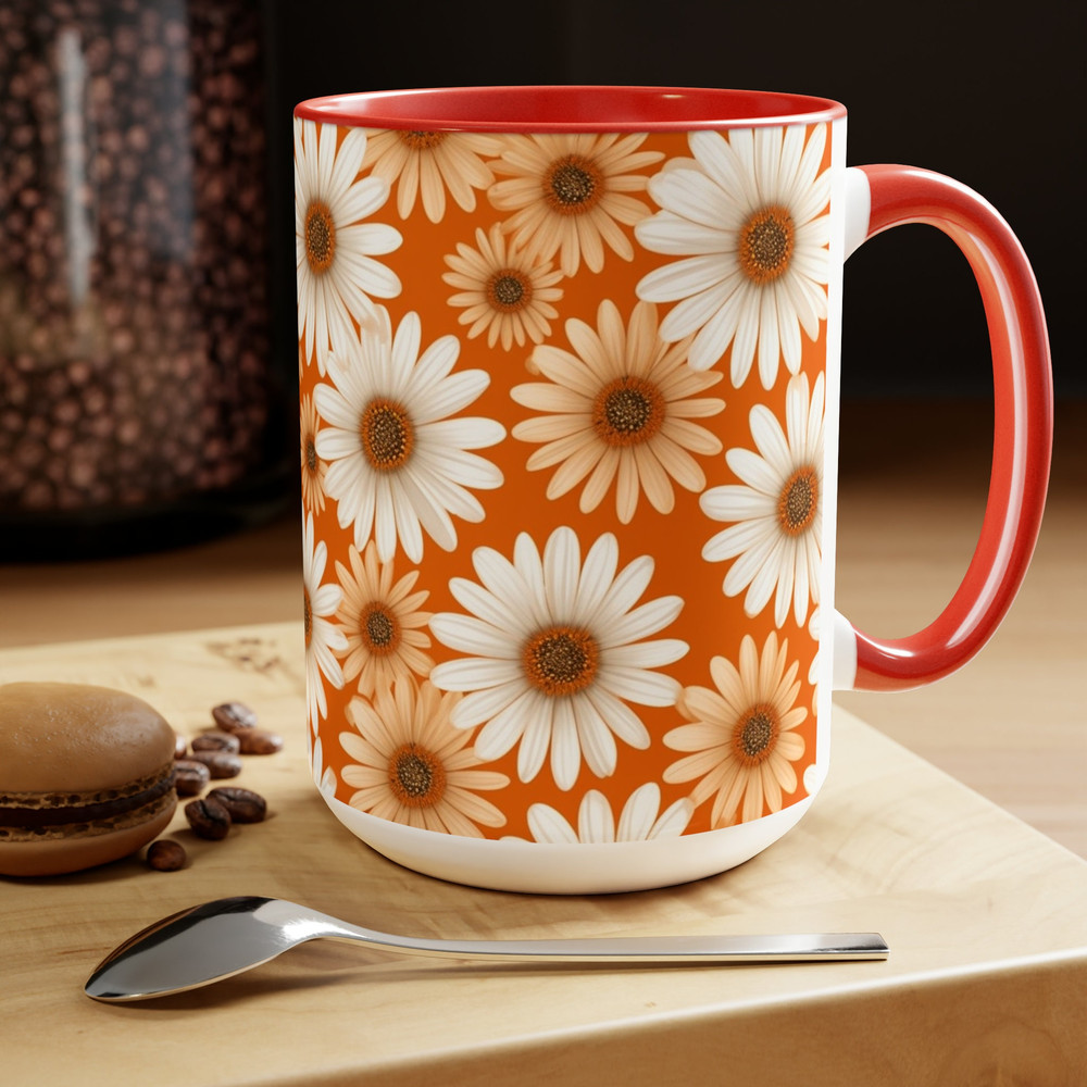 Orange Daisy Mug, Daisies Mug, Daisy Coffee Mug, Daisy Ceramic Mug, Ceramic Mug With Daisies, Cottagecore Daisy Mug, Daisy Mug Gift, Retro 10.jpg