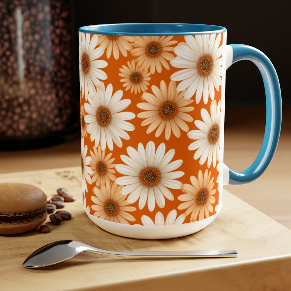 Orange Daisy Mug, Daisies Mug, Daisy Coffee Mug, Daisy Ceramic Mug, Ceramic Mug With Daisies, Cottagecore Daisy Mug, Daisy Mug Gift, Retro 6.jpg