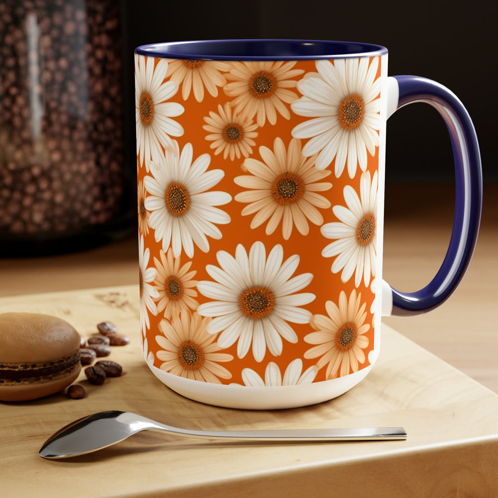 Orange Daisy Mug, Daisies Mug, Daisy Coffee Mug, Daisy Ceramic Mug, Ceramic Mug With Daisies, Cottagecore Daisy Mug, Daisy Mug Gift, Retro 8.jpg