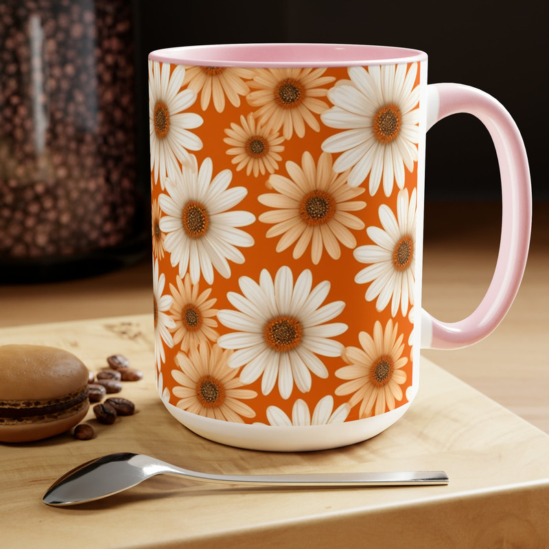 Orange Daisy Mug, Daisies Mug, Daisy Coffee Mug, Daisy Ceramic Mug, Ceramic Mug With Daisies, Cottagecore Daisy Mug, Daisy Mug Gift, Retro 9.jpg
