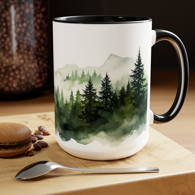 Pine Trees Coffee Cup Evergreen Forest Tea Mug Forest Landscape Mug Nature Inspired Drinkware Nordic Evergreen Cup Serene Forest Drinkware 1.jpg