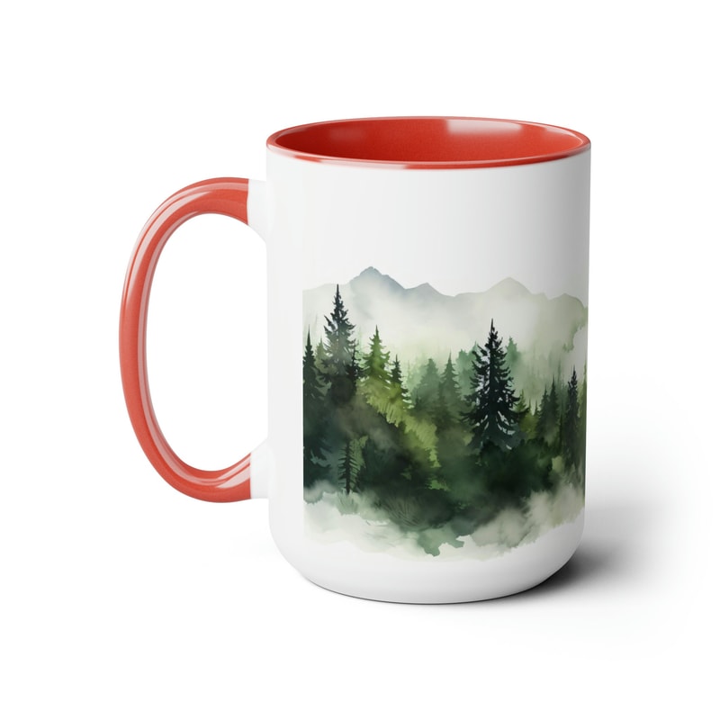 Pine Trees Coffee Cup Evergreen Forest Tea Mug Forest Landscape Mug Nature Inspired Drinkware Nordic Evergreen Cup Serene Forest Drinkware 10.jpg