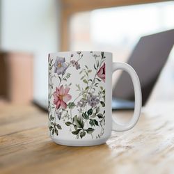 pink flower pattern mug pink floral coffee mug elegant flower coffee mug large