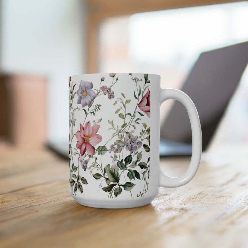 Pink Flower Pattern Mug Pink Floral Coffee Mug Elegant Flower Coffee Mug Large Flower Patter Mug Botanical Pink Coffee Cup Flower Gift 1.jpg