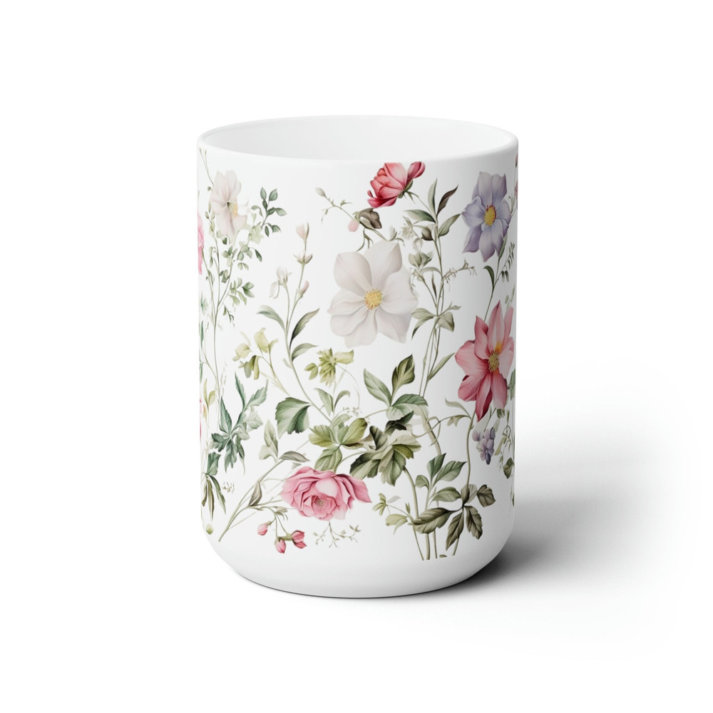 Pink Flower Pattern Mug Pink Floral Coffee Mug Elegant Flower Coffee Mug Large Flower Patter Mug Botanical Pink Coffee Cup Flower Gift 2.jpg