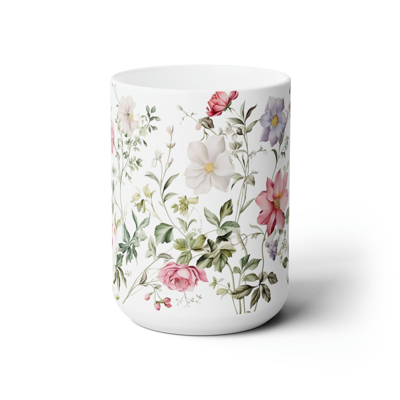 Pink Flower Pattern Mug Pink Floral Coffee Mug Elegant Flower Coffee Mug Large Flower Patter Mug Botanical Pink Coffee Cup Flower Gift 2.jpg