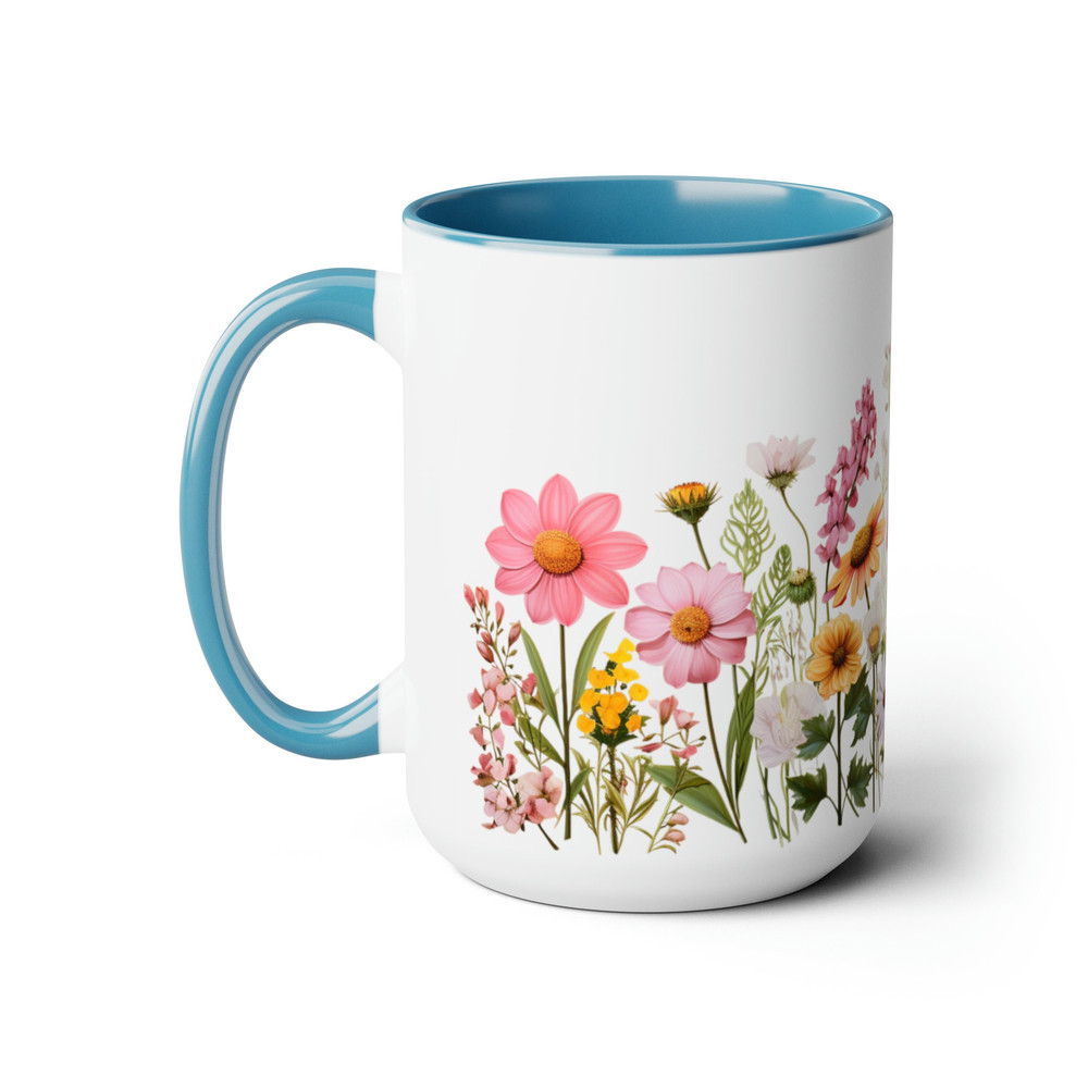 Pink Daisies Coffee Mug, Feminine Pink Flower Tea Mug, Yellow And Pink Daisy Flower Pattern Mug, Retro Cottagecore Garden Floral Coffee Cup 7.jpg