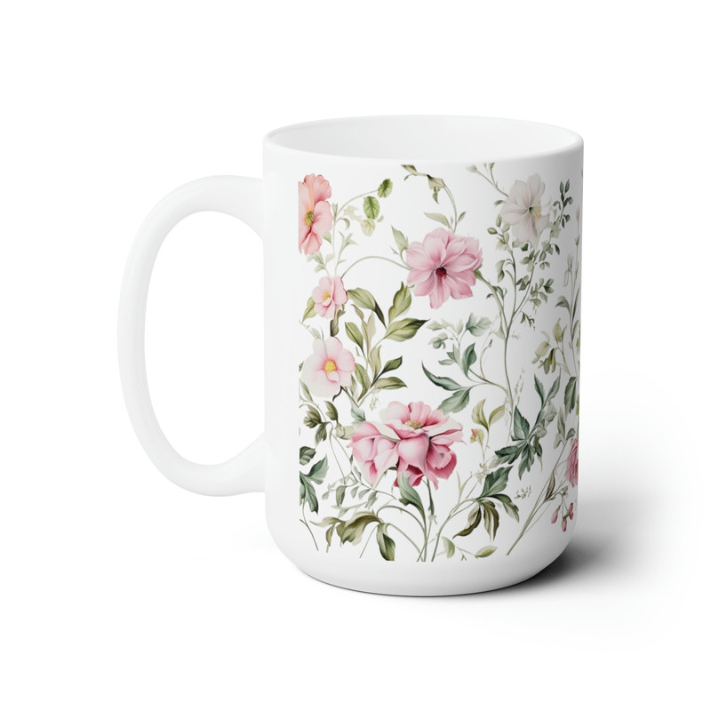 Pink Flower Pattern Mug Pink Floral Coffee Mug Elegant Flower Coffee Mug Large Flower Patter Mug Botanical Pink Coffee Cup Flower Gift 3.jpg