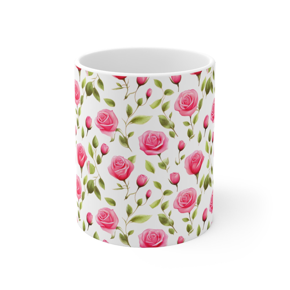 Pink Rose Pattern Mug Pink Flower Coffee Mug Pretty Floral Coffee Mug Botanical Rose Tea Mug Rose Tea Cup Beautiful Coffee Cup Gift For Her 3.jpg