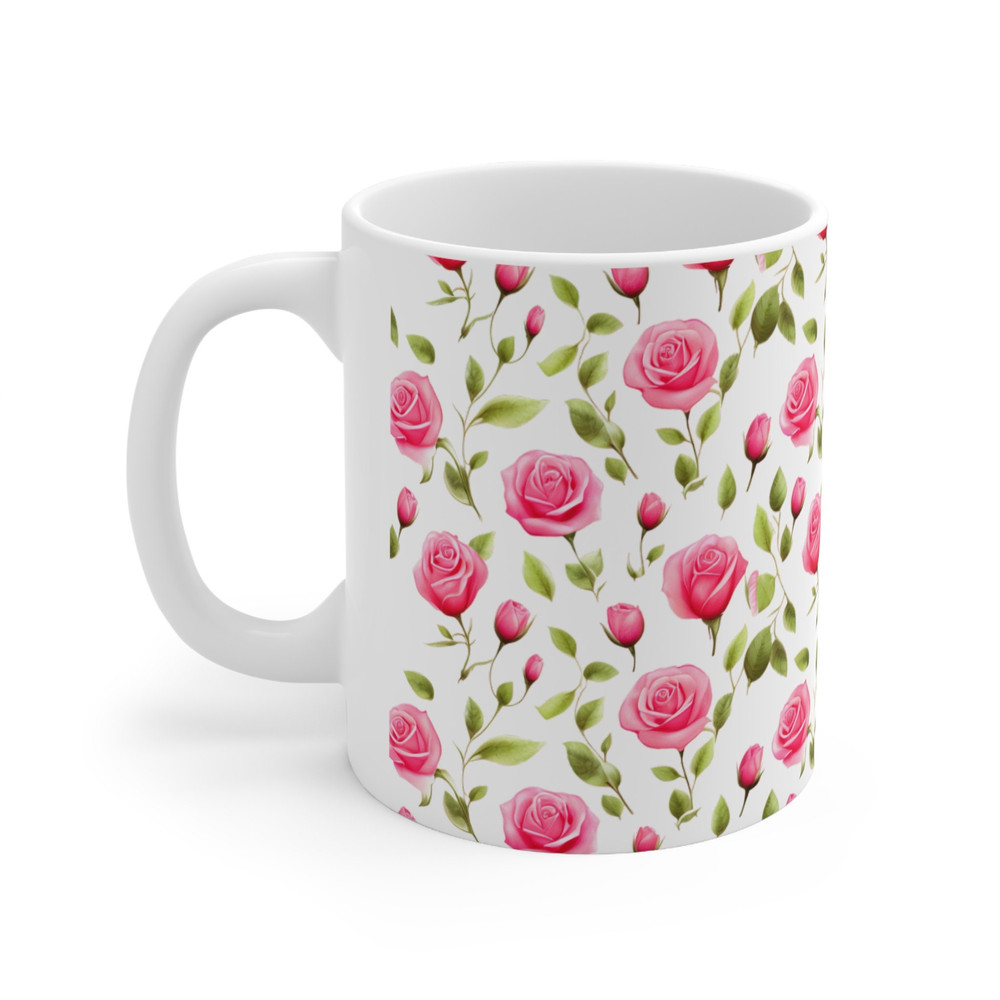 Pink Rose Pattern Mug Pink Flower Coffee Mug Pretty Floral Coffee Mug Botanical Rose Tea Mug Rose Tea Cup Beautiful Coffee Cup Gift For Her 4.jpg