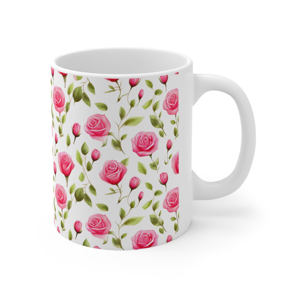 Pink Rose Pattern Mug Pink Flower Coffee Mug Pretty Floral Coffee Mug Botanical Rose Tea Mug Rose Tea Cup Beautiful Coffee Cup Gift For Her 5.jpg