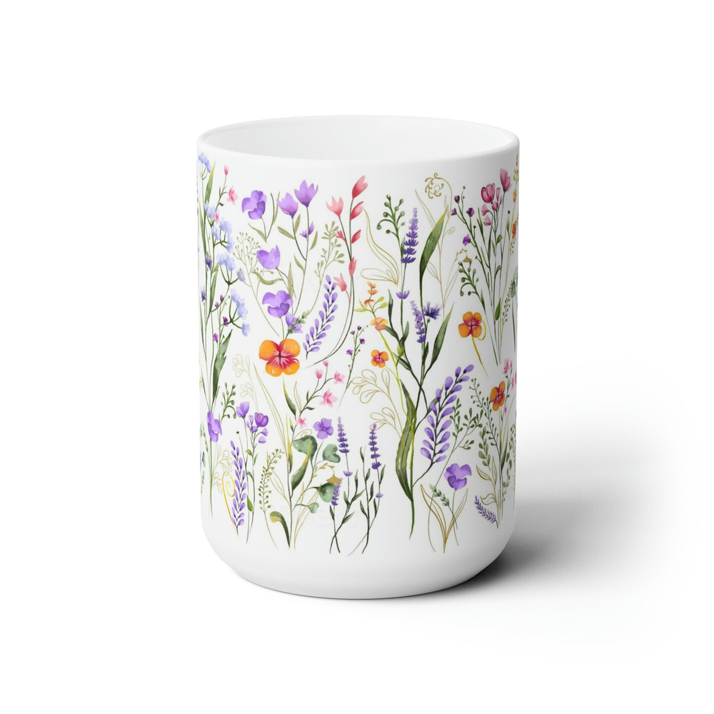 Pressed Flower Coffee Cup Wildflower Tea Cup 15oz Floral Ceramic Mug Nature Inspired Coffee Mug Pressed Botanical Tea Mug Wildflower Gift 1.jpg