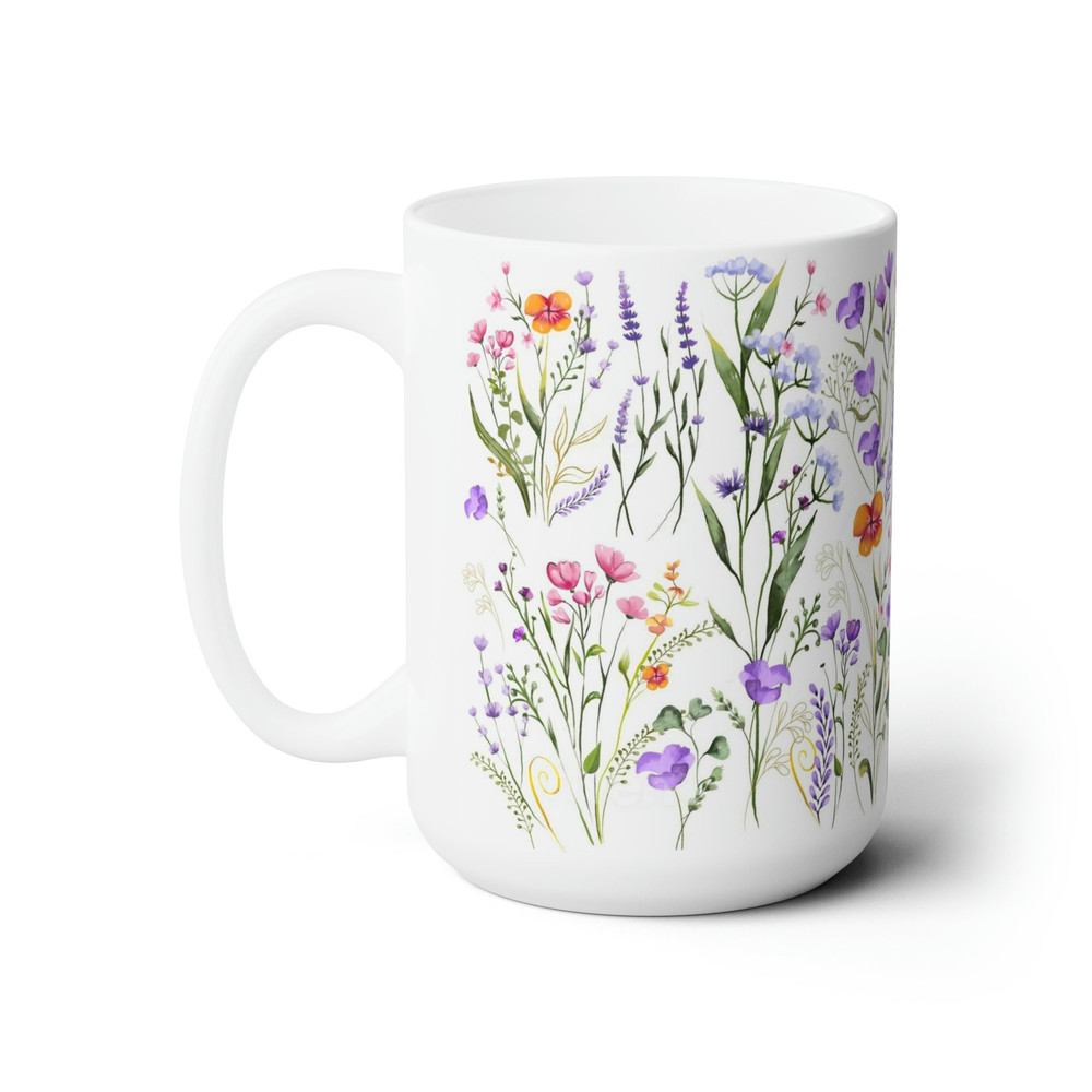 Pressed Flower Coffee Cup Wildflower Tea Cup 15oz Floral Ceramic Mug Nature Inspired Coffee Mug Pressed Botanical Tea Mug Wildflower Gift 3.jpg