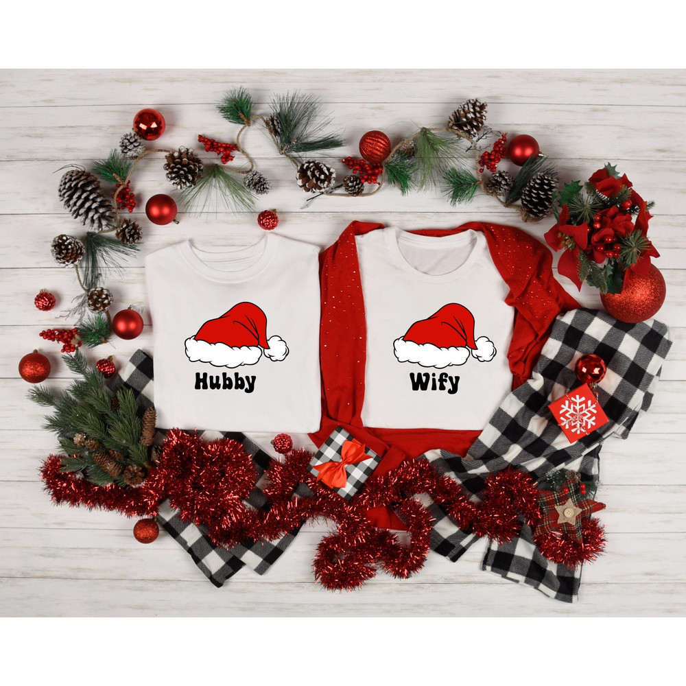 Hubby Wify Santa Hat Shirt, Christmas Hubby Wify Anniversary Sweatshirt, Santa Hat, Christmas Custom Shirt, Christmas Tee, Merry Christmas.jpg