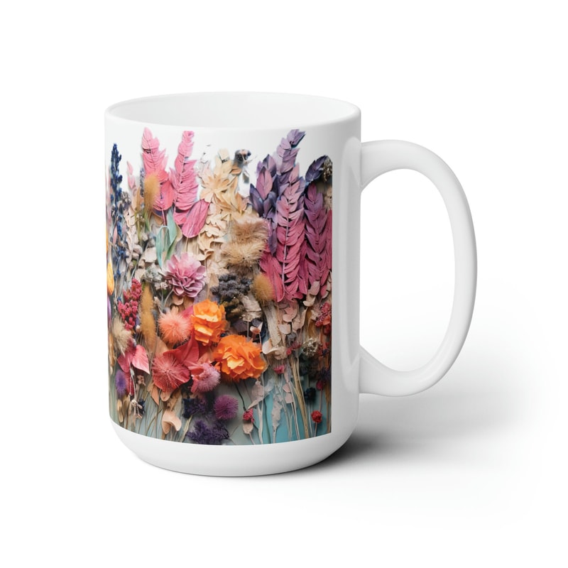 Pressed Flowers Mug Large Large Flower Coffee Mug 1st anniversary Gift 1 Year Anniversary idea Dried Flower Bouquet Tea Mug Dried Flowers 1.jpg