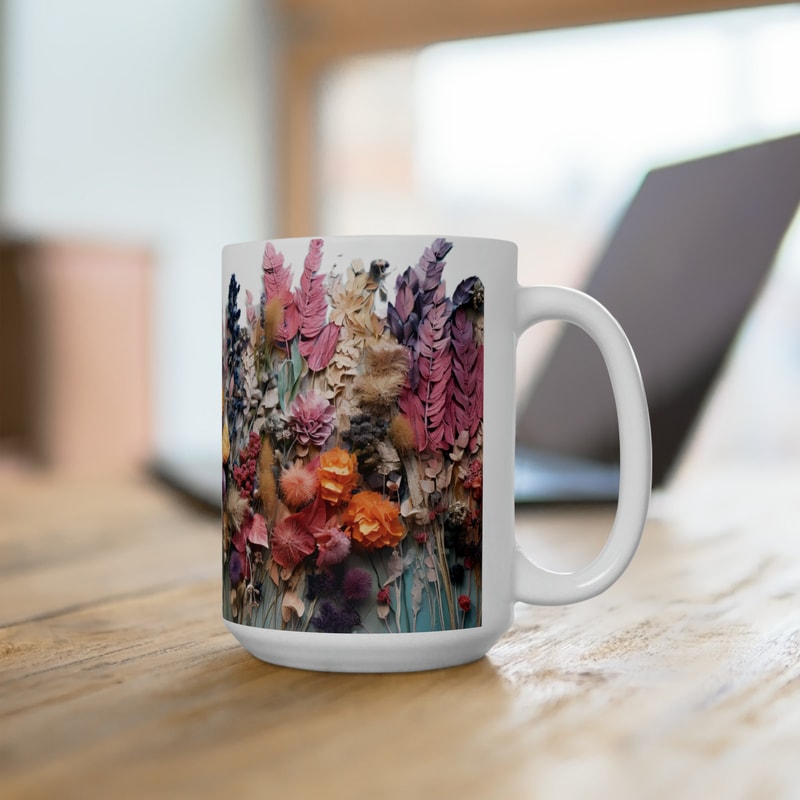 Pressed Flowers Mug Large Large Flower Coffee Mug 1st anniversary Gift 1 Year Anniversary idea Dried Flower Bouquet Tea Mug Dried Flowers 4.jpg