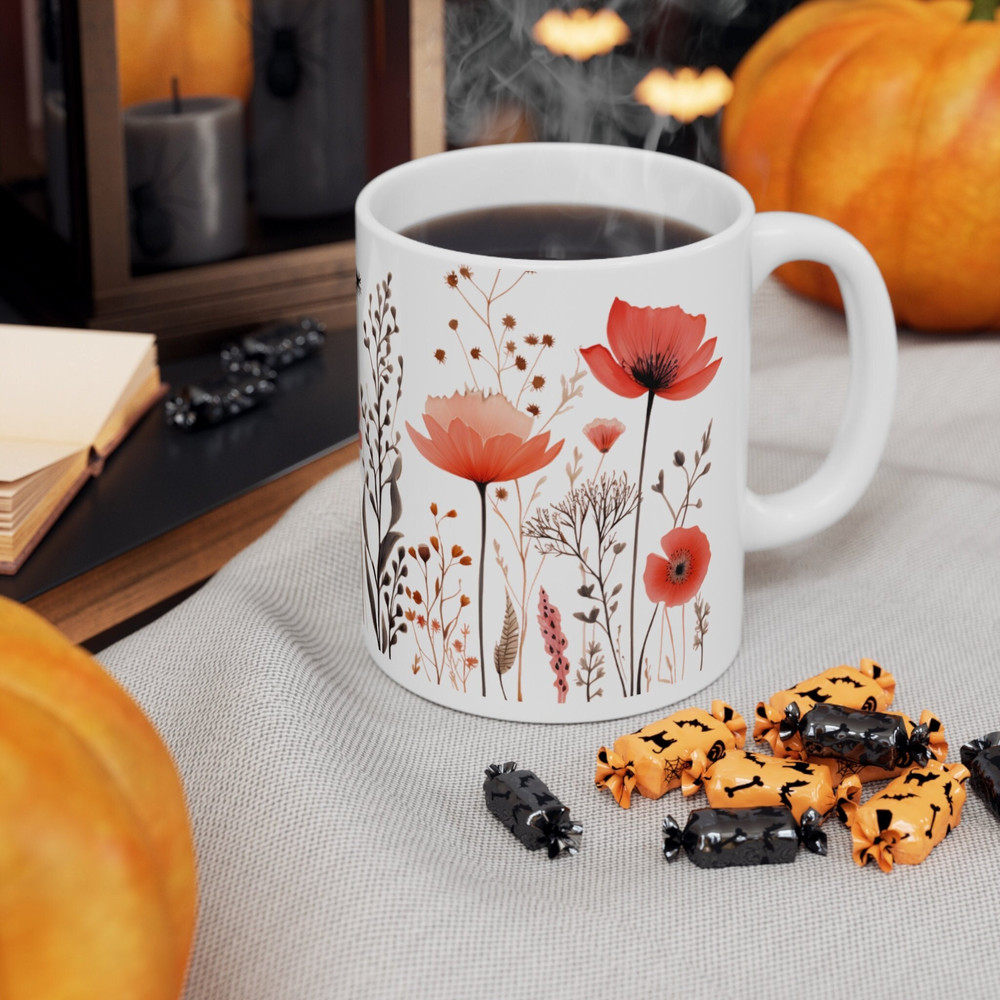 Pressed Flowers Mug Watercolor Wildflowers Coffee Cup Boho Cup Cottagecore Flowers Tea Mug Garden Lover Mug Gift Botanical Tea Cup 1.jpg