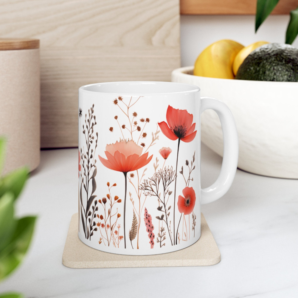 Pressed Flowers Mug Watercolor Wildflowers Coffee Cup Boho Cup Cottagecore Flowers Tea Mug Garden Lover Mug Gift Botanical Tea Cup 8.jpg