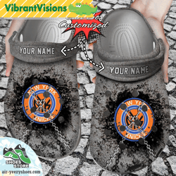 new york knicks personalized chain breaking wall clog shoes, basketball crocs