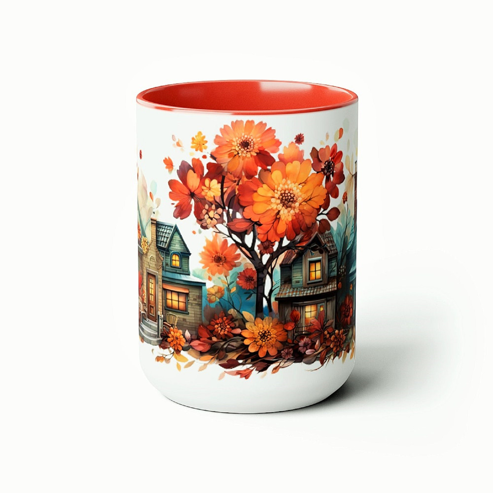 Pretty Autumn Home Coffee Mug Fall Lover Coffee Mug Gift Fall Theme Tea Mug Large 15oz Ceramic Autumn Coffee Cup Seasonal Coffee Autumn Home 2.jpg