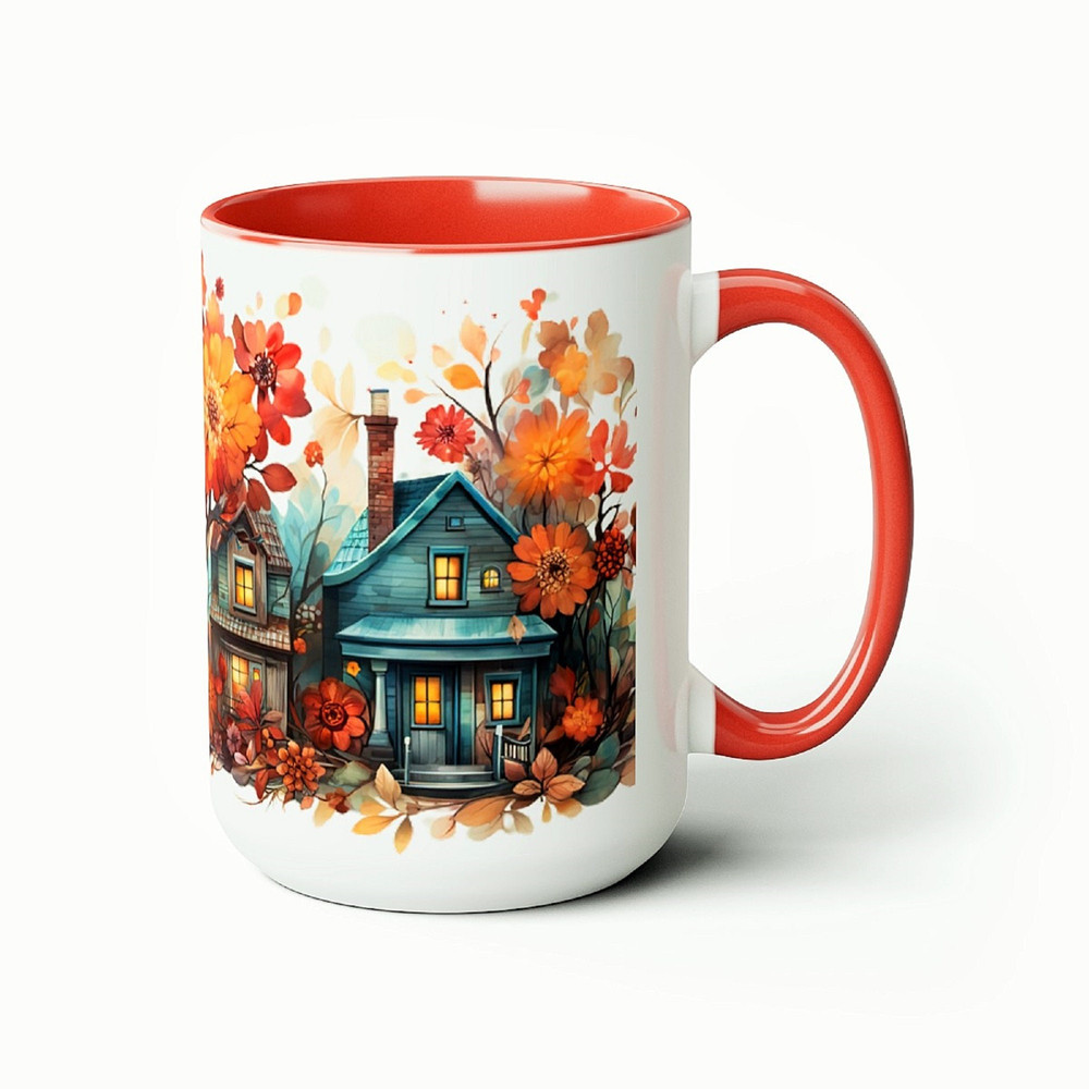 Pretty Autumn Home Coffee Mug Fall Lover Coffee Mug Gift Fall Theme Tea Mug Large 15oz Ceramic Autumn Coffee Cup Seasonal Coffee Autumn Home 4.jpg