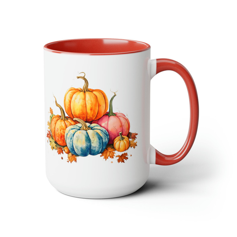 Pretty Autumn Pumpkin Mug Large 15oz Two Tone Pumpkin Mug Fall Vibes Pumpkin Cup Large Fall Inspired 11oz Autumn Pumpkin And Leaf Cup 3.jpg
