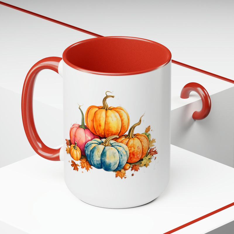 Pretty Autumn Pumpkin Mug Large 15oz Two Tone Pumpkin Mug Fall Vibes Pumpkin Cup Large Fall Inspired 11oz Autumn Pumpkin And Leaf Cup 4.jpg