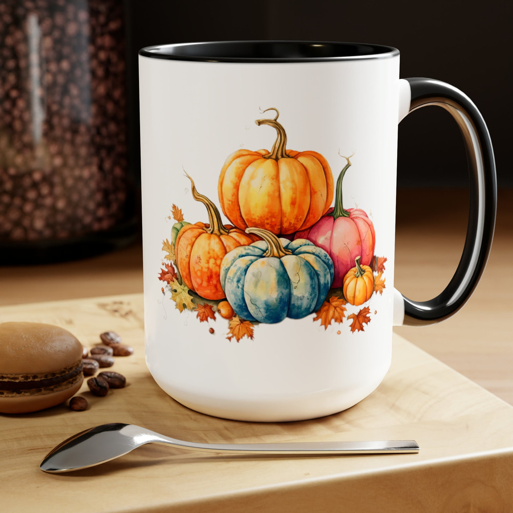 Pretty Autumn Pumpkin Mug Large 15oz Two Tone Pumpkin Mug Fall Vibes Pumpkin Cup Large Fall Inspired 11oz Autumn Pumpkin And Leaf Cup 8.jpg