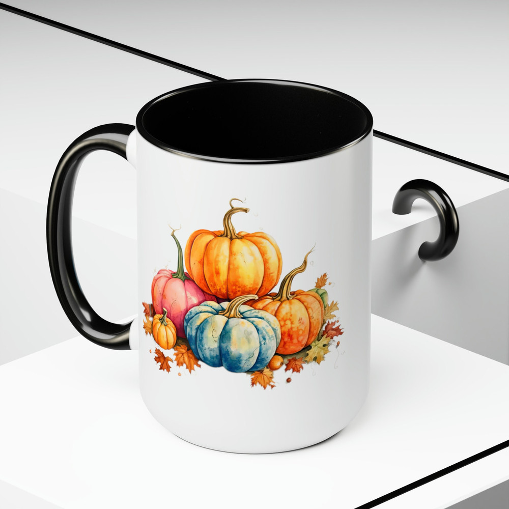 Pretty Autumn Pumpkin Mug Large 15oz Two Tone Pumpkin Mug Fall Vibes Pumpkin Cup Large Fall Inspired 11oz Autumn Pumpkin And Leaf Cup 9.jpg