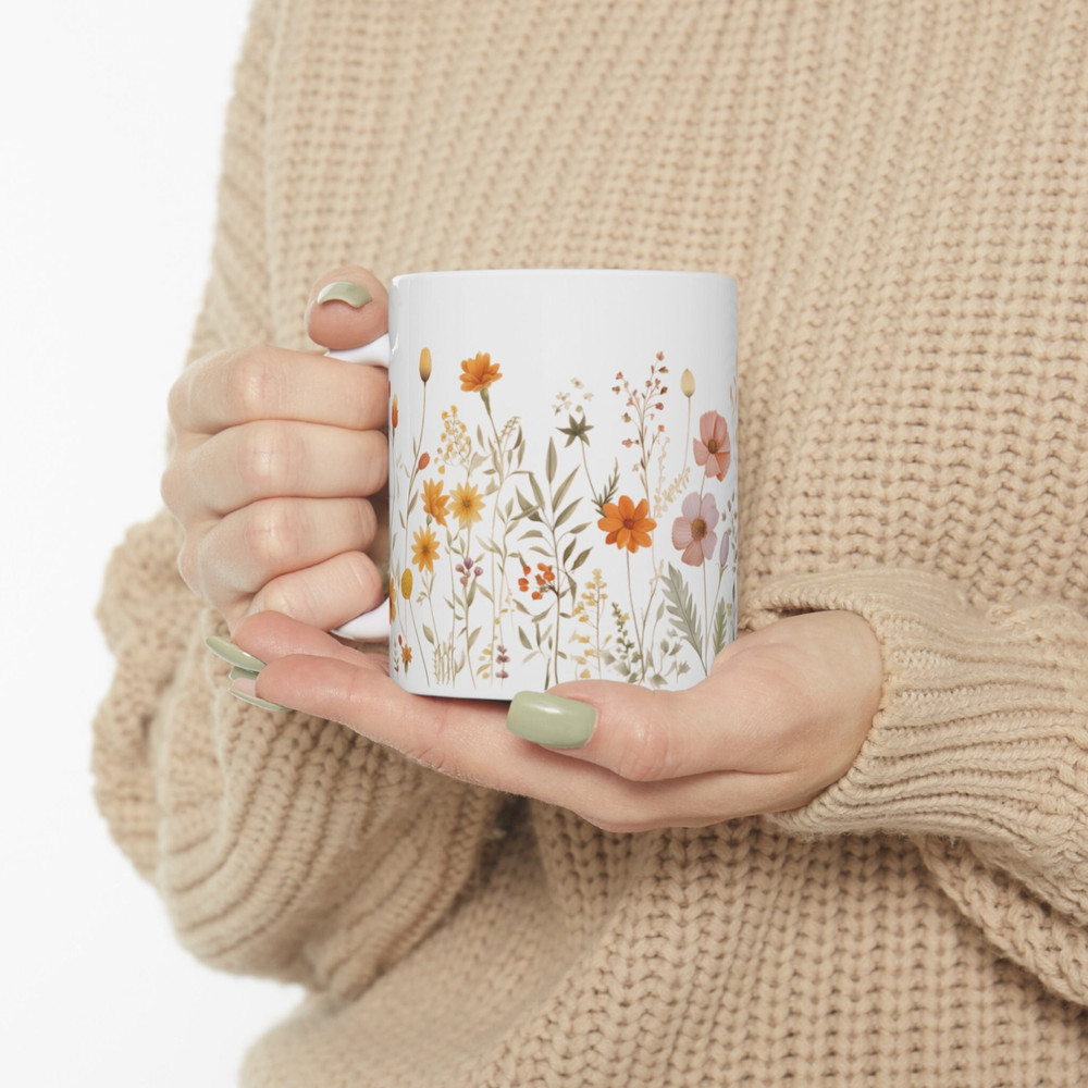 Pretty Floral Coffee Mug Watercolor Flower Pattern Mug Botanical Floral Tea Cup 11oz Flower Patterned Coffee Cup Garden Lover Tea Mug 1.jpg