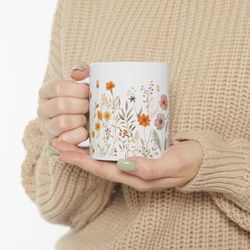 pretty floral coffee mug watercolor flower pattern mug botanical floral tea cup