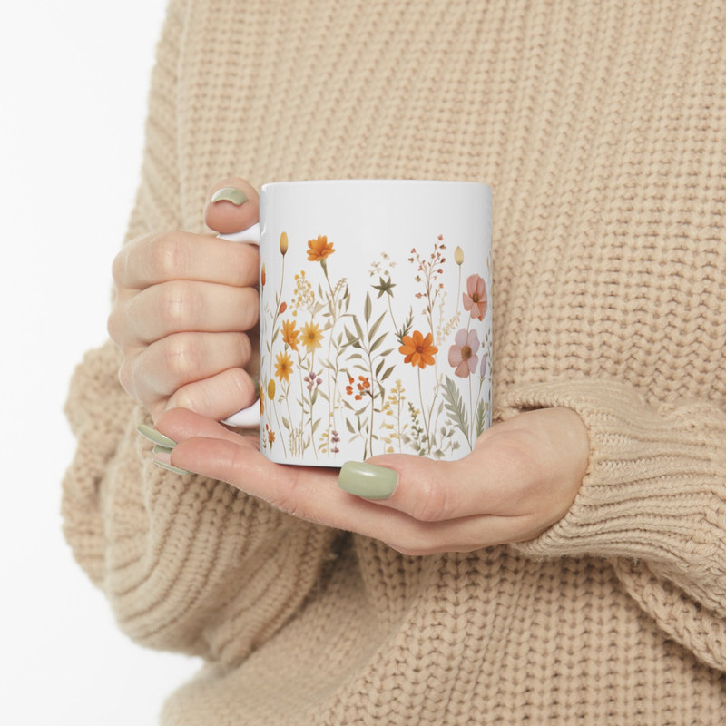 Pretty Floral Coffee Mug Watercolor Flower Pattern Mug Botanical Floral Tea Cup 11oz Flower Patterned Coffee Cup Garden Lover Tea Mug 1.jpg