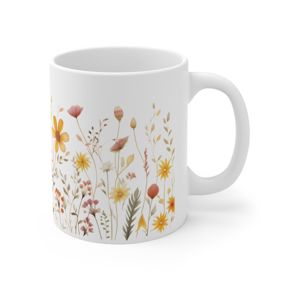 Pretty Floral Coffee Mug Watercolor Flower Pattern Mug Botanical Floral Tea Cup 11oz Flower Patterned Coffee Cup Garden Lover Tea Mug 4.jpg