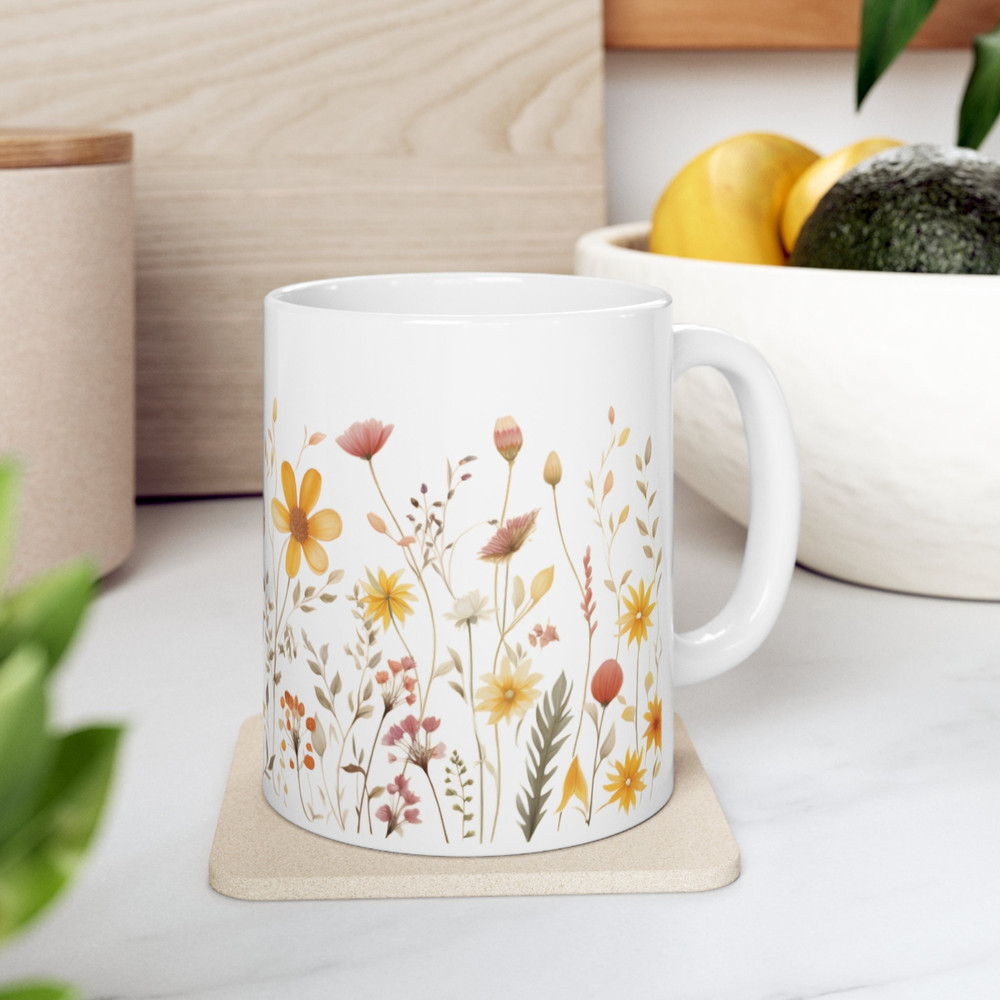 Pretty Floral Coffee Mug Watercolor Flower Pattern Mug Botanical Floral Tea Cup 11oz Flower Patterned Coffee Cup Garden Lover Tea Mug 8.jpg