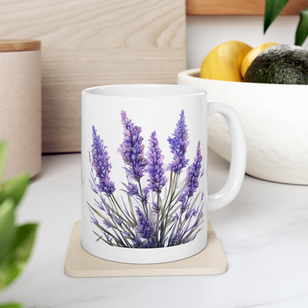 Pretty Lavender Coffee Mug Purple Flower Pattern Mug Lavender Wildflowers Coffee Cup Botanical Garden Lover Mug Gift Pretty Lavender Cup 1.jpg