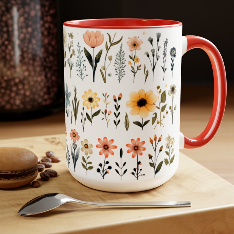 Retro Daisy Flowers Coffee Mug, Pressed Wildflowers And Yellow Daisies Tea Mug, Beautiful Cottagecore Flower Pattern Cup, Zen Retro Mug Gift 10.jpg