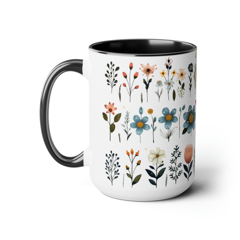 Retro Daisy Flowers Coffee Mug, Pressed Wildflowers And Yellow Daisies Tea Mug, Beautiful Cottagecore Flower Pattern Cup, Zen Retro Mug Gift 2.jpg