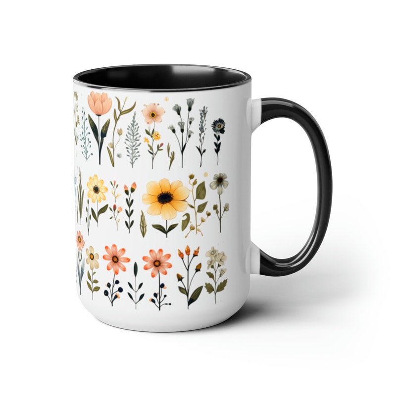 Retro Daisy Flowers Coffee Mug, Pressed Wildflowers And Yellow Daisies Tea Mug, Beautiful Cottagecore Flower Pattern Cup, Zen Retro Mug Gift 4.jpg