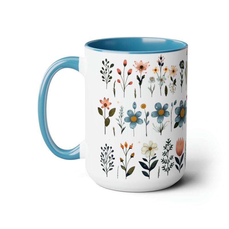 Retro Daisy Flowers Coffee Mug, Pressed Wildflowers And Yellow Daisies Tea Mug, Beautiful Cottagecore Flower Pattern Cup, Zen Retro Mug Gift 7.jpg
