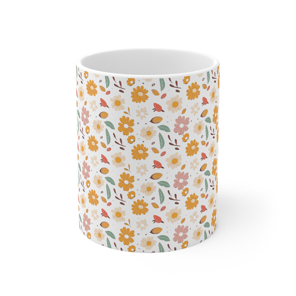 Retro Daisy Mug 11oz Ceramic Daisy Pattern Mug Floral Coffee Mug Floral Tea Mug Botanical Tea Mug Retro Lover Gift Pretty Flower Pattern Mug 3.jpg
