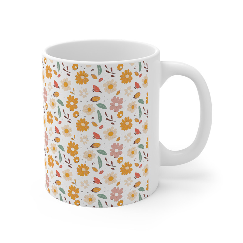 Retro Daisy Mug 11oz Ceramic Daisy Pattern Mug Floral Coffee Mug Floral Tea Mug Botanical Tea Mug Retro Lover Gift Pretty Flower Pattern Mug 4.jpg