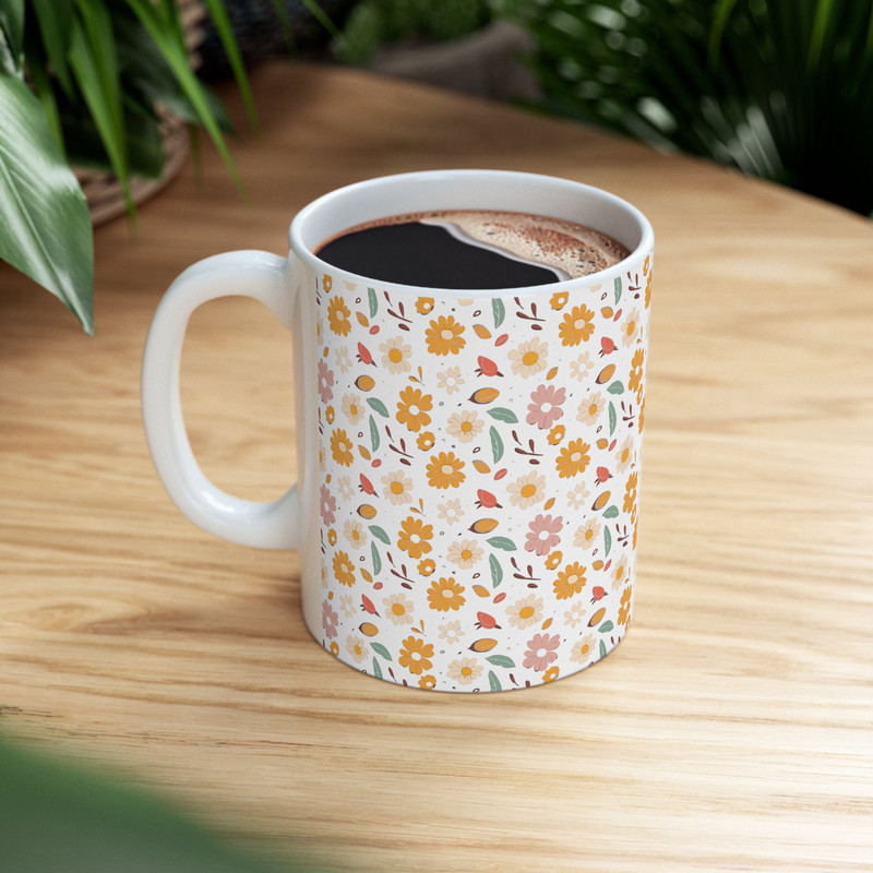 Retro Daisy Mug 11oz Ceramic Daisy Pattern Mug Floral Coffee Mug Floral Tea Mug Botanical Tea Mug Retro Lover Gift Pretty Flower Pattern Mug 7.jpg
