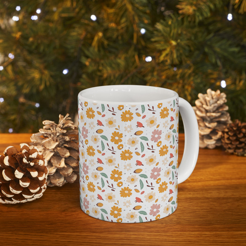 Retro Daisy Mug 11oz Ceramic Daisy Pattern Mug Floral Coffee Mug Floral Tea Mug Botanical Tea Mug Retro Lover Gift Pretty Flower Pattern Mug 8.jpg