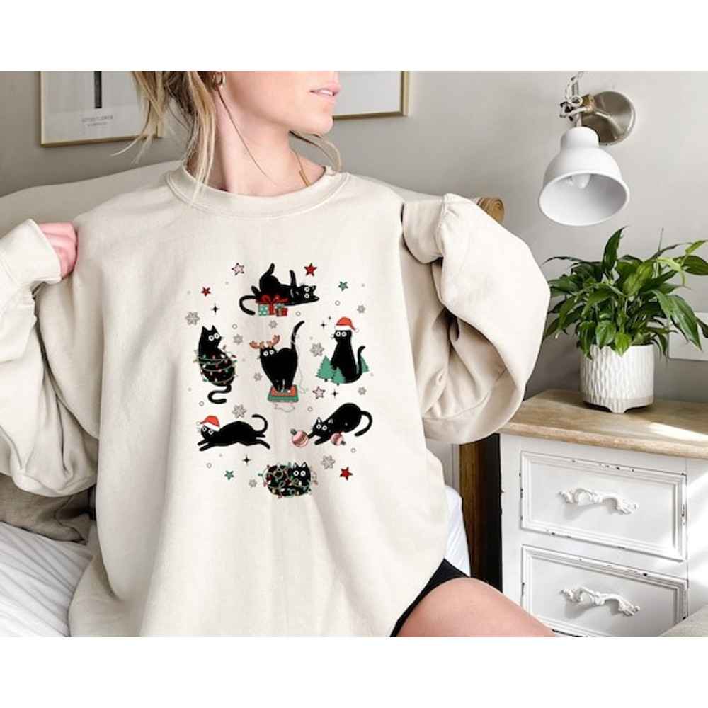 Christmas Black Cat Sweatshirt, Black Cat Christmas Shirt, Kitten Christmas Shirt, Cat Lover Gift, Cat Mom Sweater,Xmas Gift, Holiday Hoodie.jpg