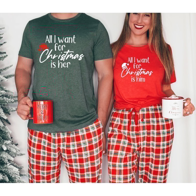 All I Want For Christmas Is Matching Couple Shirts,Christmas Couple Matching T-Shirt,Couple Matching Shirt,Funny Couple Tee,Cute Xmas Couple.jpg
