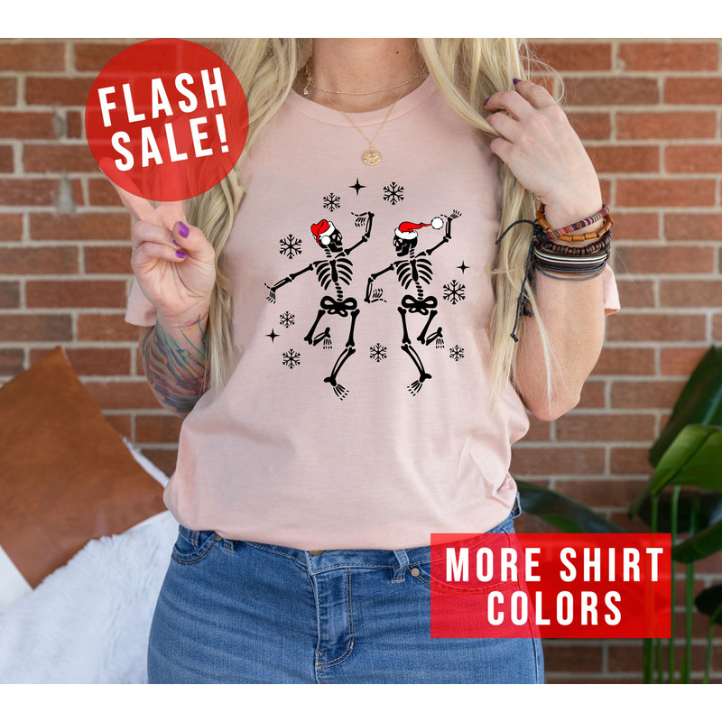 Dancing Skeletons at Snowy Christmas Party Shirt, Sarcastic Christmas Winter Shirt, Trendy Christmas Vibes Gift, Ugly Christmas Skeleton Tee.jpg