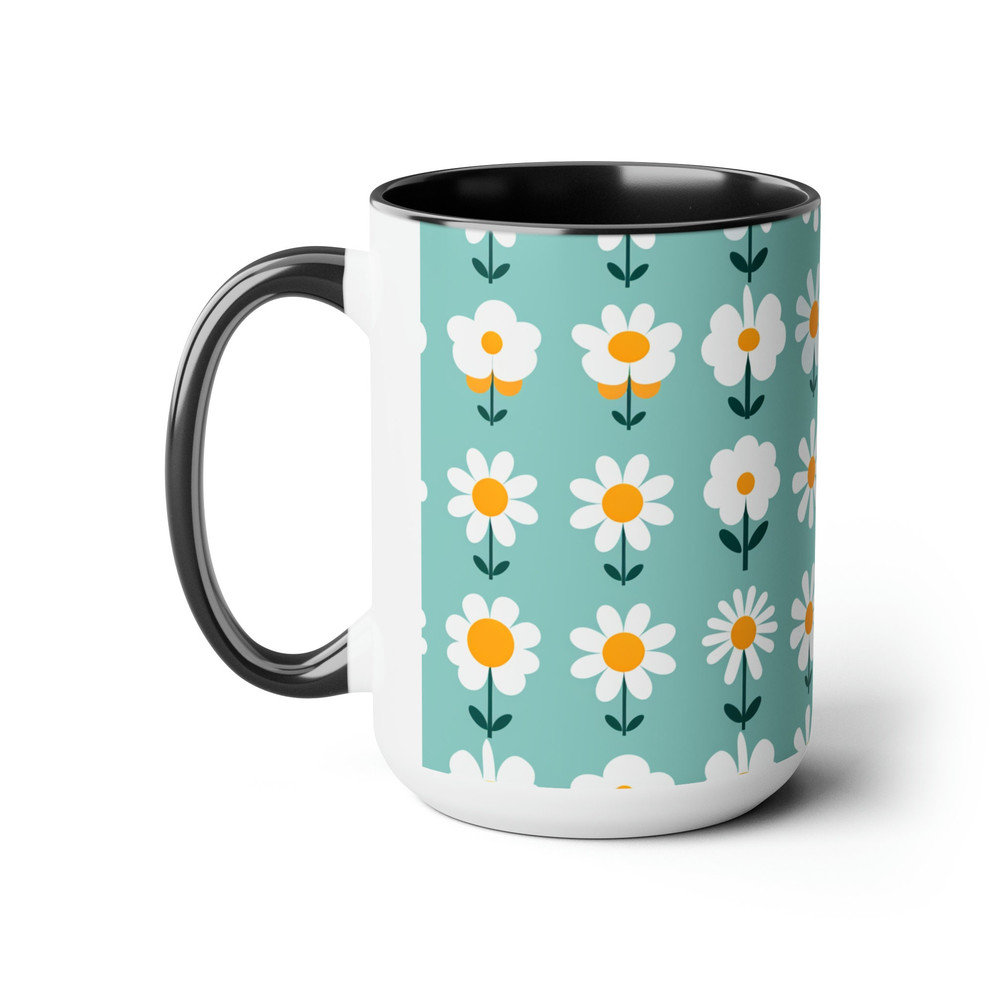 Retro Daisy Pattern Coffee Mug, Pretty Blue Retro Daisies Mug, Blue Feminine Retro Flower Pattern Mug, Pretty Floral Tea Mug Gift 7.jpg